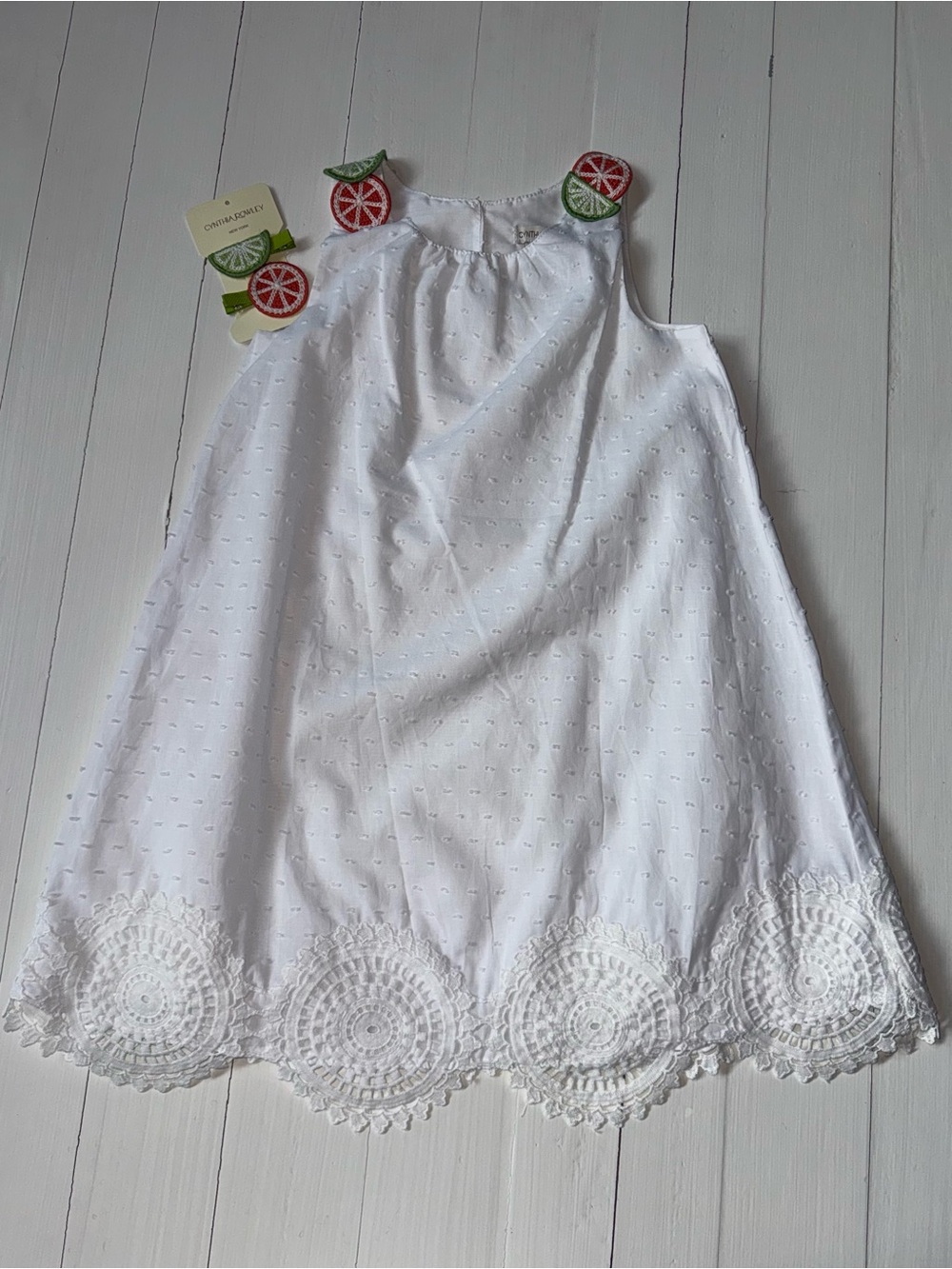 Cynthia Rowley White Eyelet Lace Dress Size 6 + Matching Hair Clips